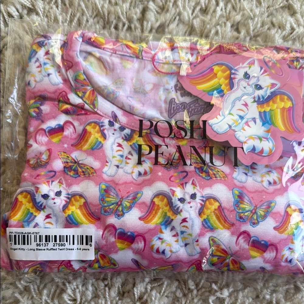 🌈Lisa Frank x Posh Peanut Girls 5-6T Pink Angel Kitty Dress NIB!